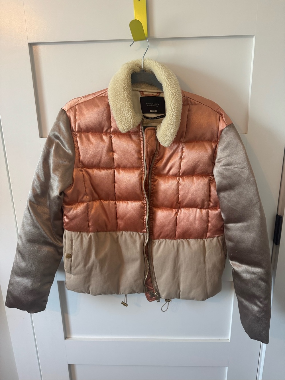 Scotch & Soda Cream and Rose Quilted Jacket with Sherpa Lining